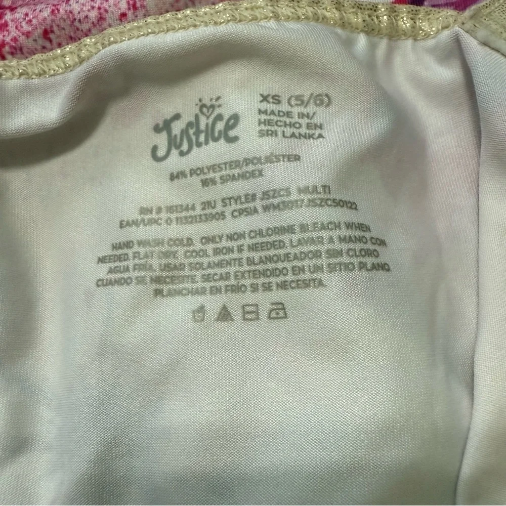 Justice Pink and Gold Floral gymnastics/dance/tumbling leotard. Preowned